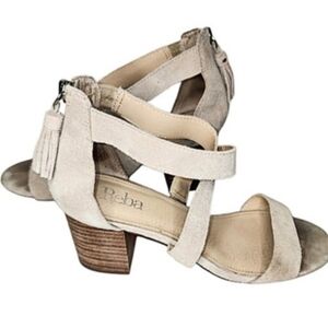 Reba Cream Suede Block Heel Sandals with Tassel Size 7